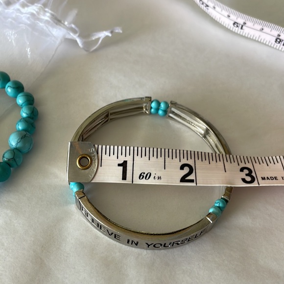 Bracelets set of 3 blue and silver beads stretchy - Picture 2 of 3